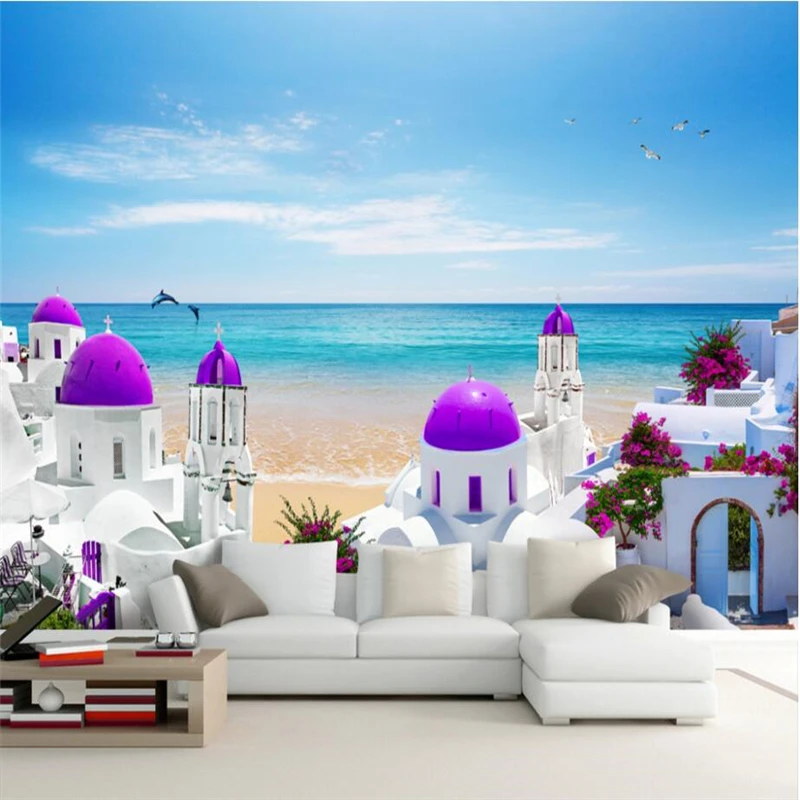 

Custom photo background wall paper mediterranean ancient beach sea sea beautiful nordic 3d landscape mural wallpaper Stickers