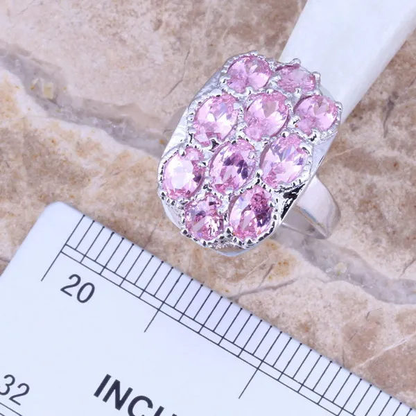 Pink Cubic Zirconia Silver Plated Jewelry Sets Earrings Pendant Ring Size 6 / 7 / 8 / 9 / 10 S0012