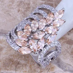 Brown Morganite White CZ Ring Size 6 / 7 / 8 / 9 / 10 Free S0188