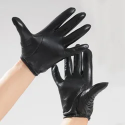 Guantes de cuero ultrafinos para hombre, manoplas de lujo de piel de cordero italiana, sin forro, apretadas a mano, sin forro, corto, Blac