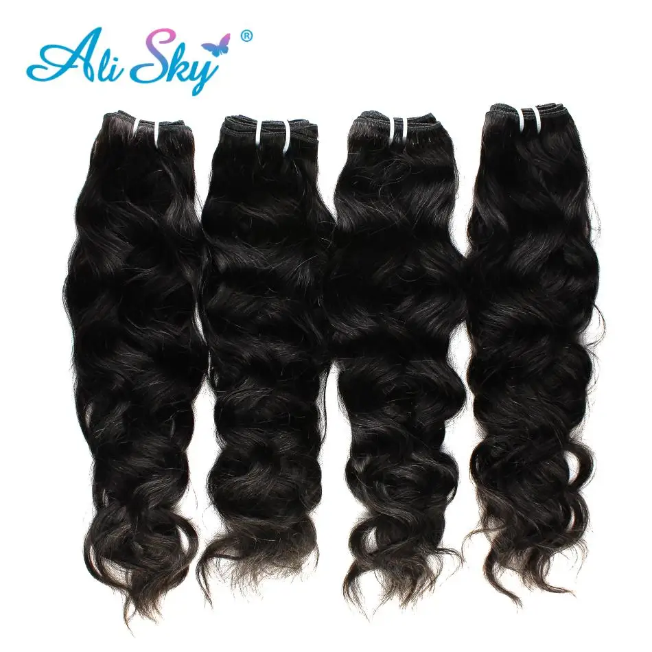 Alisky-extensiones de pelo peruano Remy, mechones de pelo con onda Natural Frontal, 13x4, prearrancado