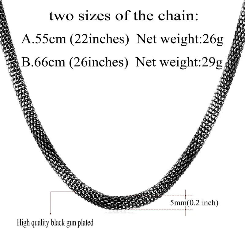 Starlord Black Mesh Chain Choker Necklace Cool Men\'s Jewelry 5MM 55CM/66M Black Gun Color Stainless Steel Round Necklace GN1605