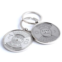 1PC Mini Perpetual Calendar 2019 Keychains Unique Metal Keyring Sun Moon Carving 2010 to 2060 Calendar Key Ring Customize LOGO