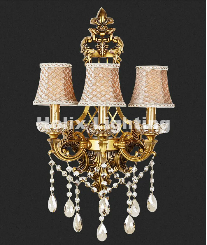 Factory Direct Selling Golden Brass Wall Lamp Brass Wall Sconce for Hotel With Fabric Shades Modern AC crystal wall lamp Lustre