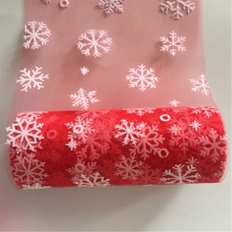 Wedding Snowflake Tulle Roll 10Y 15Cm Tulle Knit Sewing Mesh Fabric Diy Tutu Skirt Organza Birthday Party Christmas Decoration