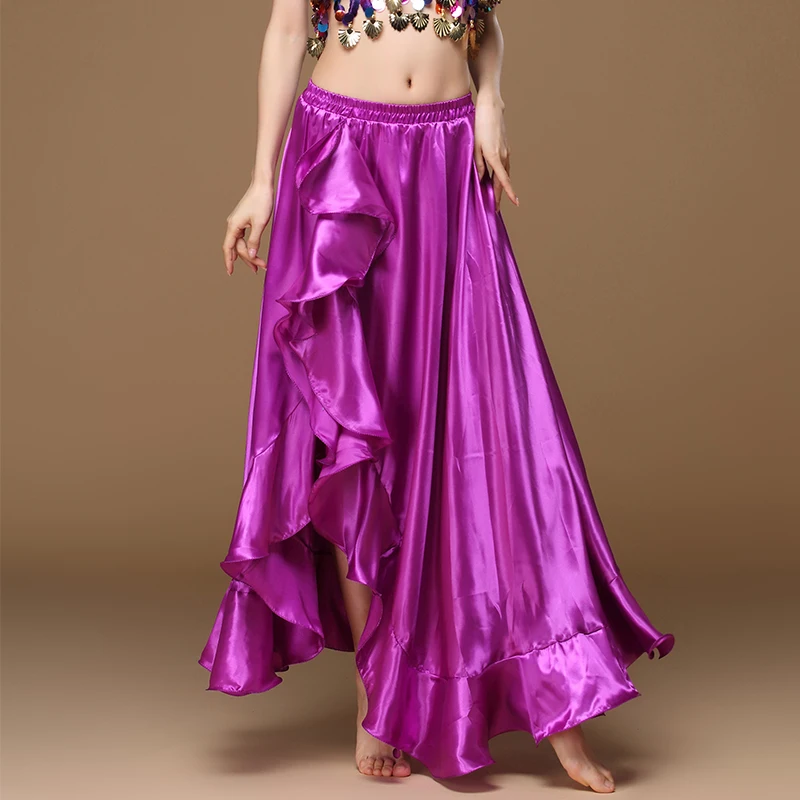 2022 New Belly Dancing Side Pulling Long Satin Skirt Lady Belly Dance Skirts Women Sexy Oriental Belly Dance Skirt Professional