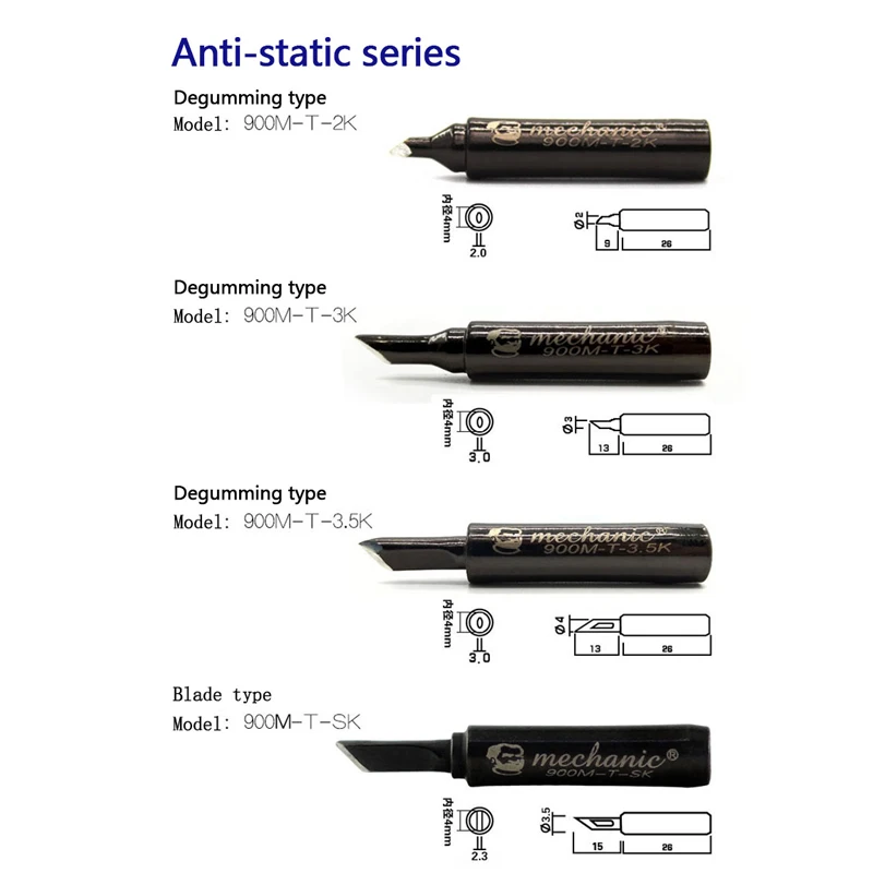 Anti-Static Soldering Iron Tip Lead-Free Black Metal 900M-T Series Solder Iron Head for BAG Rework Station Repair Tool