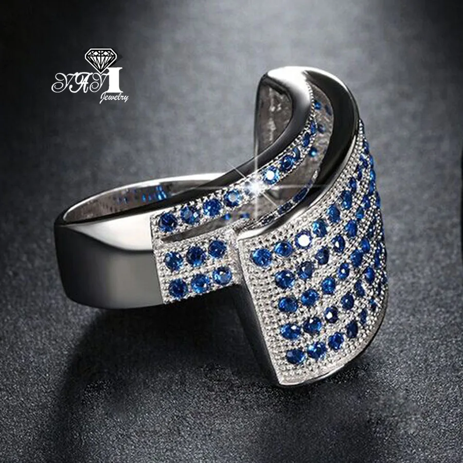 YaYI Jewelry Top Quality Blue Gemstones Sapphire Cubic Zirconia Silver Color Engagement Wedding Party Rings Gifts