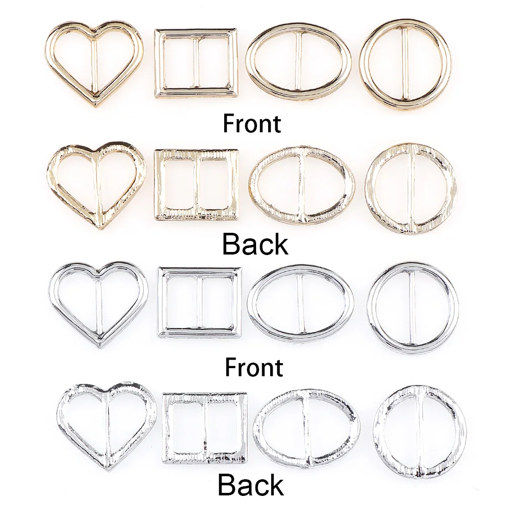 10pc Metal Gold Sliver Color Heart Round Curved Tri Glide Slider Adjust Buckles Wider Style Backpack Strap Webbing Outdoor Bag P