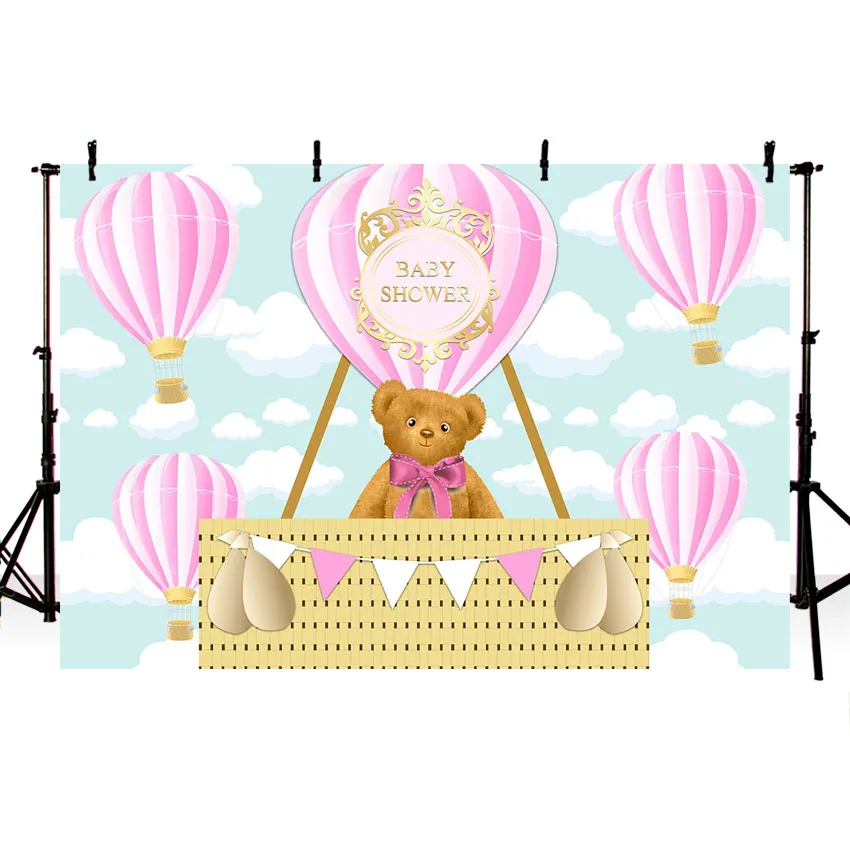 

MEHOFOTO Newborn Baby Shower Photography Backdrops Bear Hot Air Photographic Studio Photo Background Birthday Decorations Prop