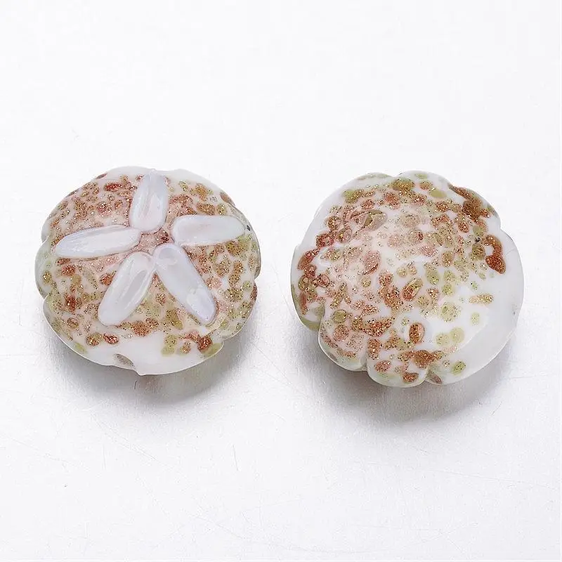 12pcs/Lot Jewelry DIY Beads Ocean Style Flat Round Handmade Lampwork Beads, Tan, 20~21x9~11mm, Hole: 2mm