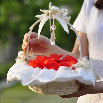 Flower Girl Basket Romantic Lace Rose Wedding Accessory Ceremony Party Decroation