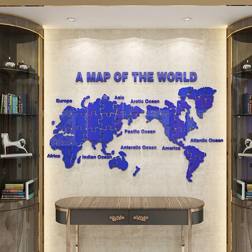 New arrival World map Puzzle Acrylic 3D wall stickers Living room sofa backdrop DIY art wall decor Study room decoration