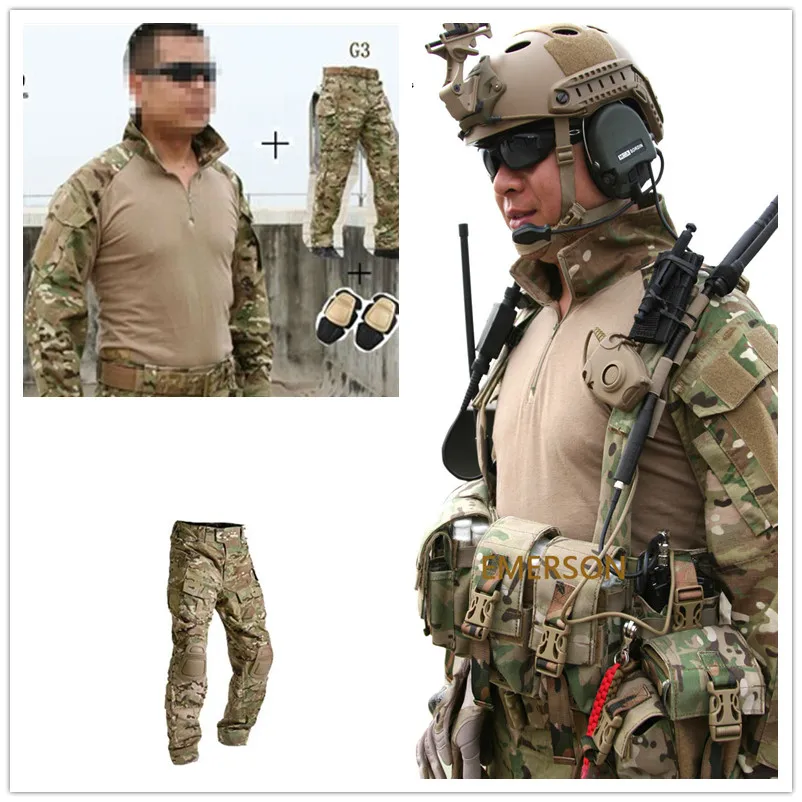 

NEW Emerson bdu G3 uniform shirt & Pants & knee pads Airsoft Combat MultiCam Suit MC Multi-cam