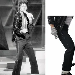 MJ Michael Jackson Black Billie Jean Entertainers Black Straight trousers Casual Cropped Jeans  Elasticity Ankle-Length pants