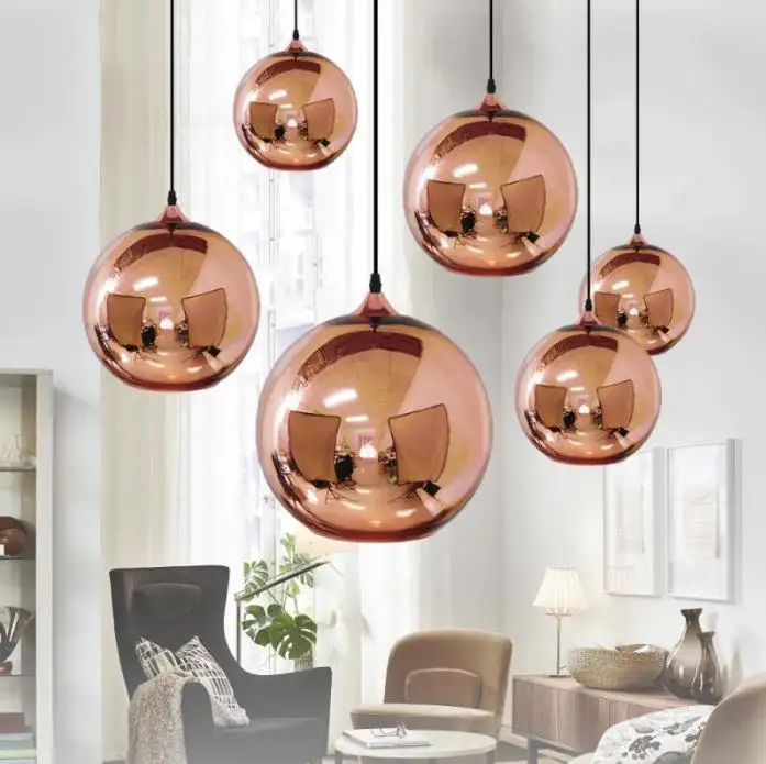 Imagem -04 - Estilo Moderno Espelho Bola de Vidro Pingente Luzes Cor Cobre Globo Lâmpada Luz Pingente Luminárias Modernas Peça