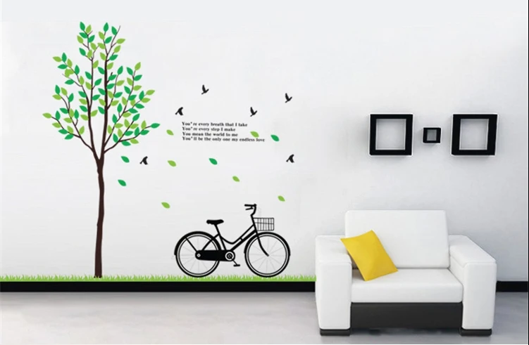 Sweet Romance Bike Tree Leaves The Sitting Room Tv Setting Inside Bedroom Adornment Huaqiang Stickers Cartoon Animation Picture