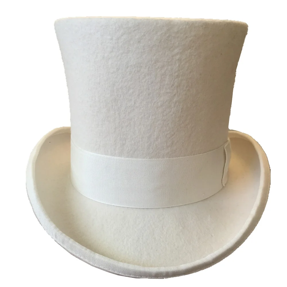 OFF White Wool Felt High Top Hat  Wedding Hat Topper Stovepipe Cylinder Hat For Men Women