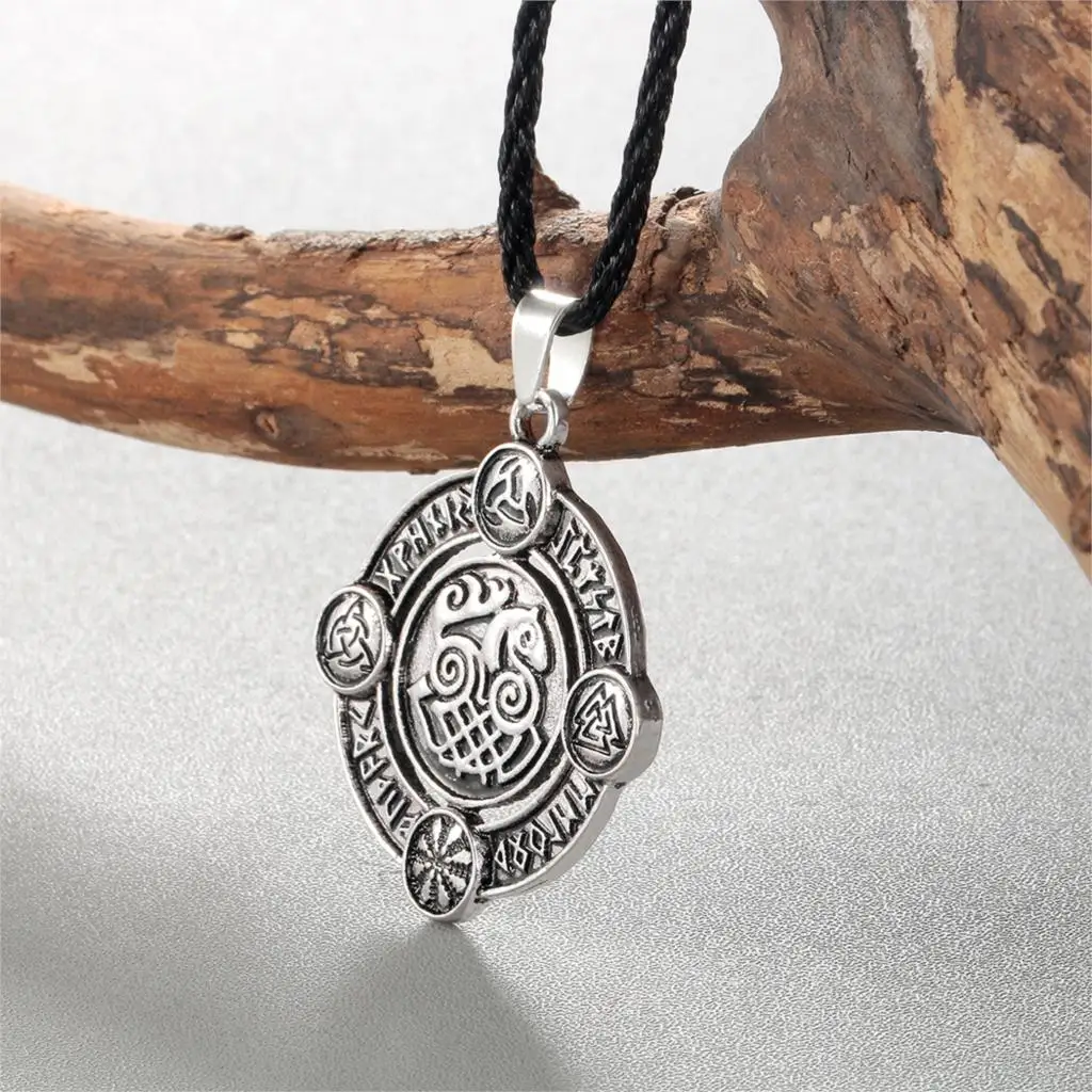 Kinitial Fashion Viking Rune Pendant Necklace Retro Round Triangle knot Vintage Ancient Amulet Men Necklace Rope Jewelry Gift