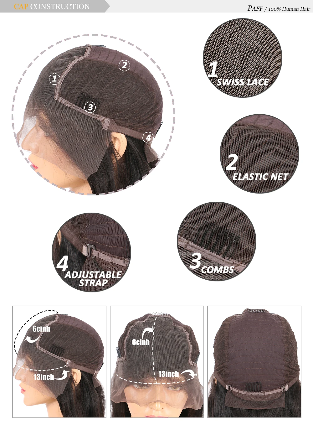 PAFF-Peluca de cabello humano ondulado de 13x6, postizo de encaje Frontal profundo, brasileño, prearrancado, pelo de bebé