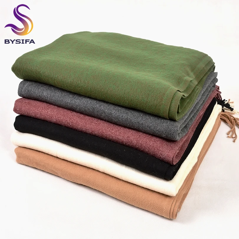 [BYSIFA] Winter Plain Cashmere Scarves Shawls 2018 New Autumn Thicken Warm Tassel Long Scarves Wraps Green Black Camel Grey Red