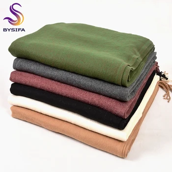 [BYSIFA] sciarpe invernali in Cashmere tinta unita scialli 2018 nuovo autunno addensare nappa calda sciarpe lunghe avvolge verde nero cammello grigio rosso