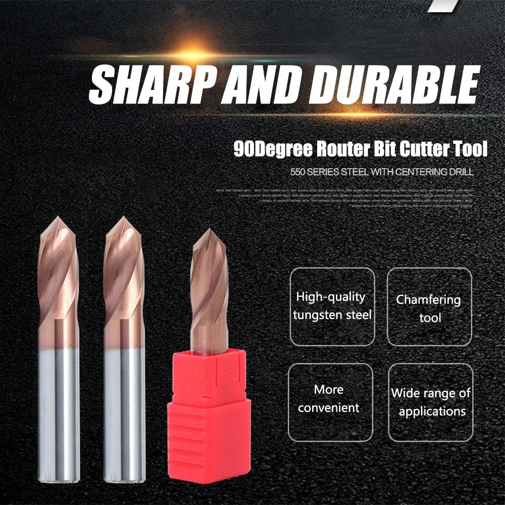 1pc Tungsten Steel 2 Flute Chamfer End 90 Degree Router Bit 6mm Milling Cutter Chamfer D6-50 Cutter Tool