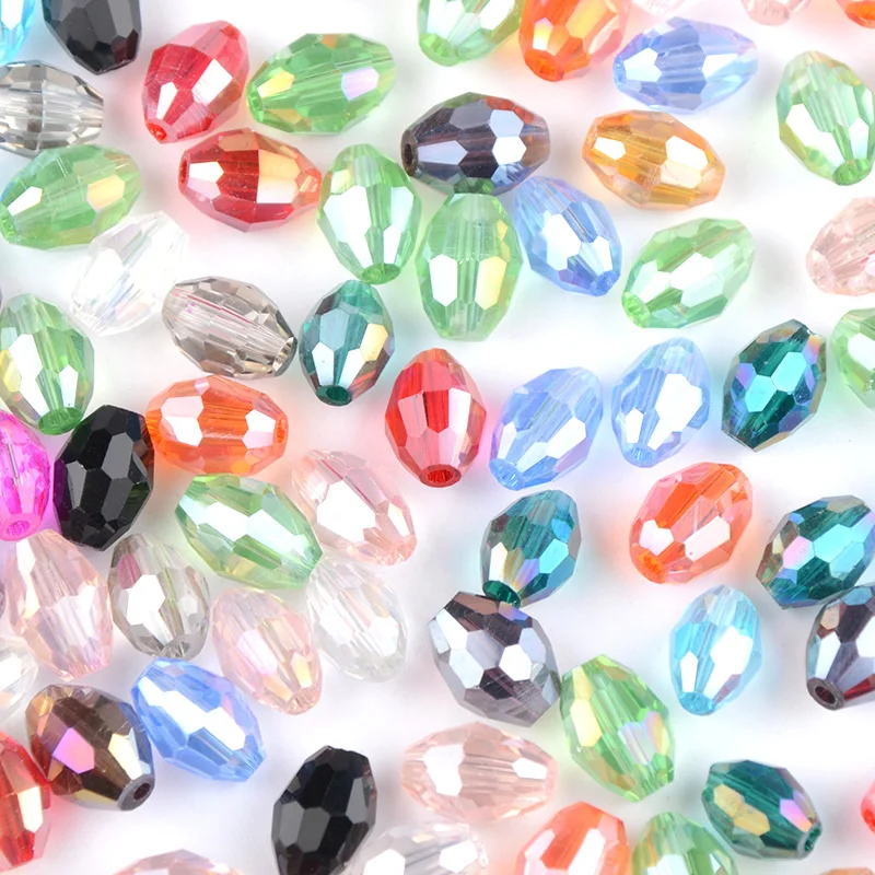 AODUOLA Rice grains Austrian crystal beads 100pcs 6*8mm oval shape glass crystal Loose beads for jewelry making bracelet DIY