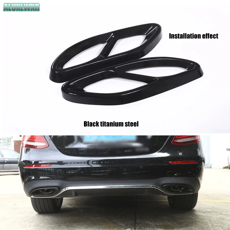 Black Stainless Steel Dual Exhaust End Tip Pipe Trim fit For Mercedes Benz W213 E200 E260 E300 E300l Class 2016 2017 car styling