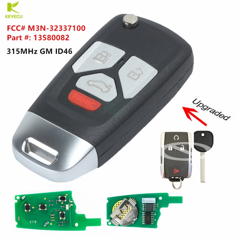 KEYECU  Replacement New Upgraded Flip Remote Key Fob 315MHz ID46 for 2014-2016 GMC Sierra Chevrolet Silverado FCC: M3N-32337100