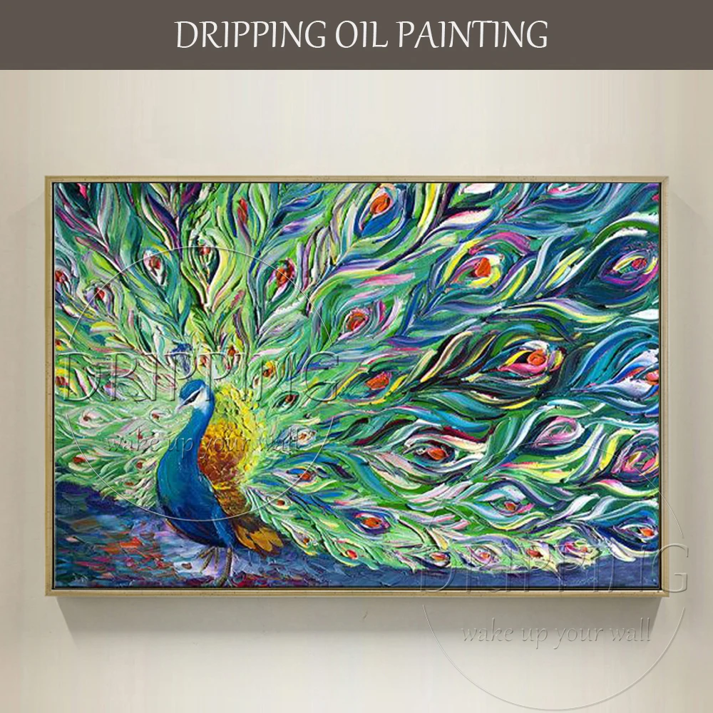 

Excellent Artist Hand-painted Beautiful Animal Peacock Oil Painting on Canvas Lovely Bird Peacock Spreads Feathers Oil Painting