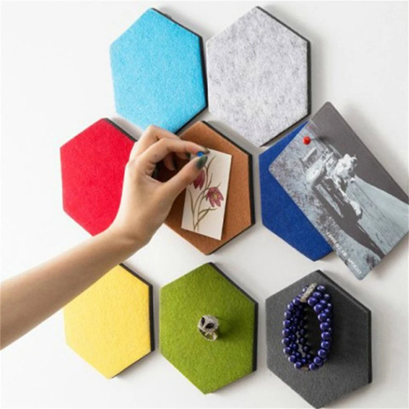 Hexagon Pad Cork Board/Pin Board, 9-Pack Colorful Wall Tiles Memo Felt Board For Wall Stickers Home Decors