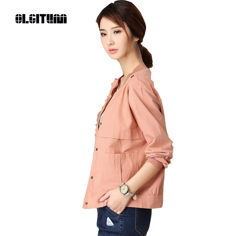 

OLGITUM Autumn Bomber Jackets Army Green Fashion Coat Women Students O-neck Solid Casaco Jaqueta Feminina Basic Outwear JK503