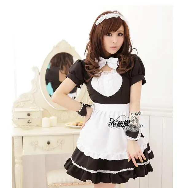 Sexy traje de empregada doce gothic lolita vestido anime cosplay maid uniforme trajes de halloween para as mulheres novo