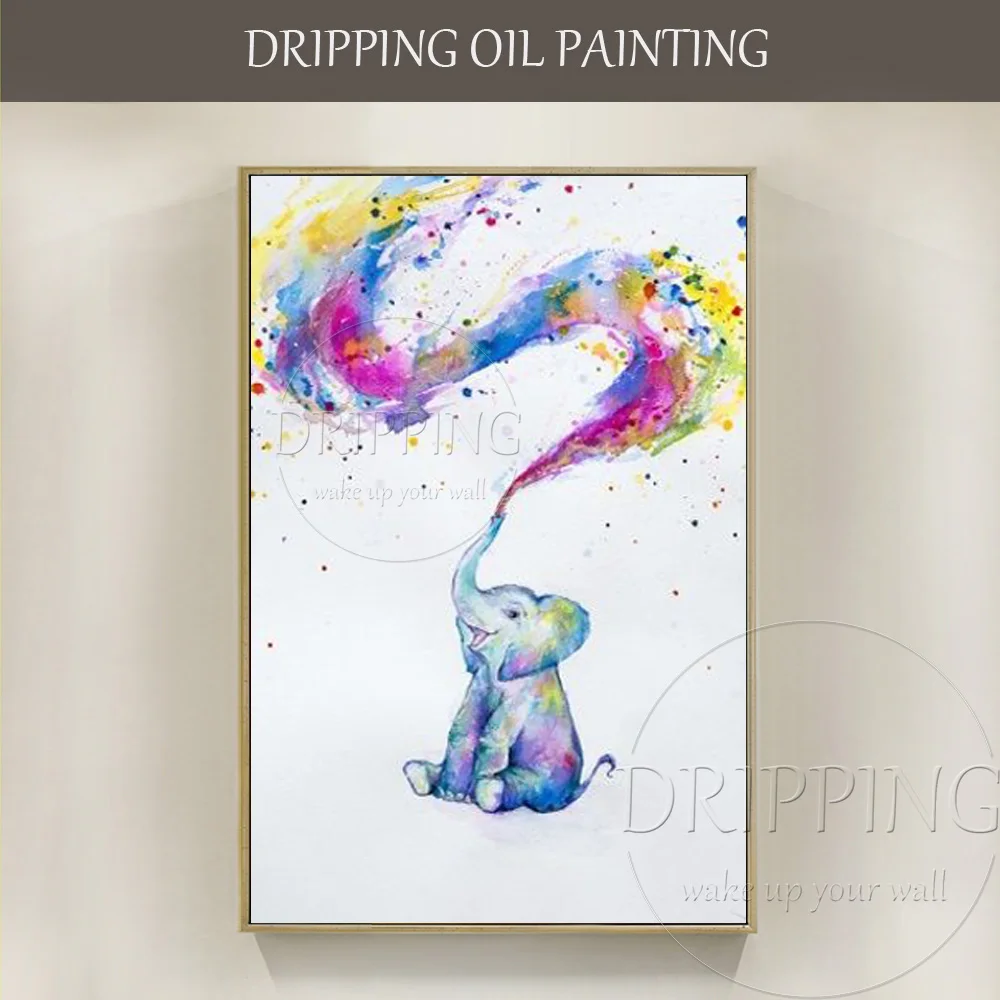 High Skills Artist Hand-painted High Quality Modern Animal Elephant Baby Oil Painting on Canvas Colorful Elephant Oil Painting