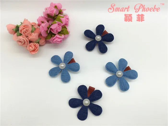 

20pcs/2C Fashion Cute Denim Floral W Pearls Hairpins Solid Kawaii Blue Flower Girls Hair Clips Kids Hair Accessories Headwear