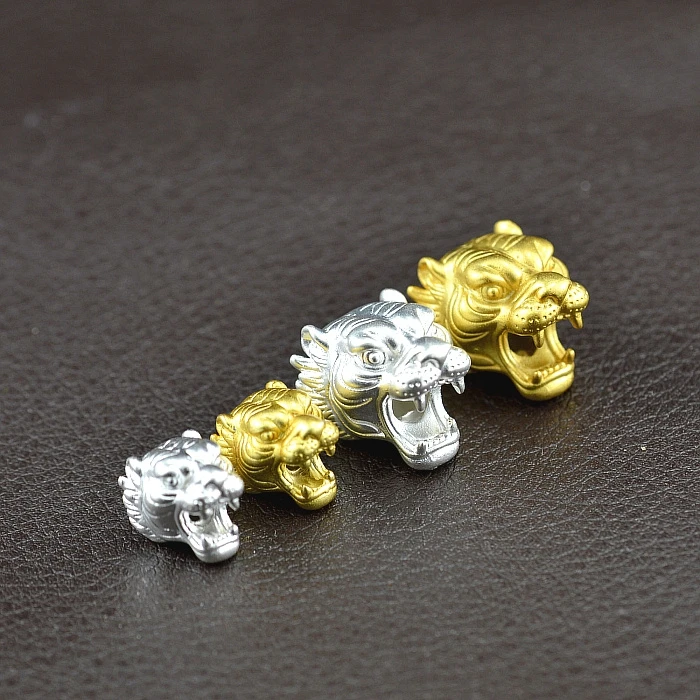 100% 3D 999 Silver Tiger-Head Beads Pure Silver Jewelry Accessories Beads DIY Bracelet Beads