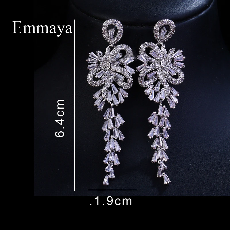 Emmaya Brand Tradition Elegance AAA Cubic Zircon White gold Color Firecracker Pendant Earrings For Women Wedding Jewelry Gift