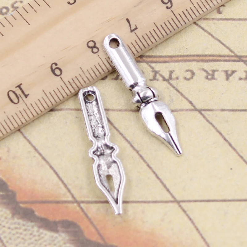 20pcs Charms Vintage Ink Pen Nib 32x7mm Tibetan Bronze Silver Color Pendants Antique Jewelry Making DIY Handmade Craft