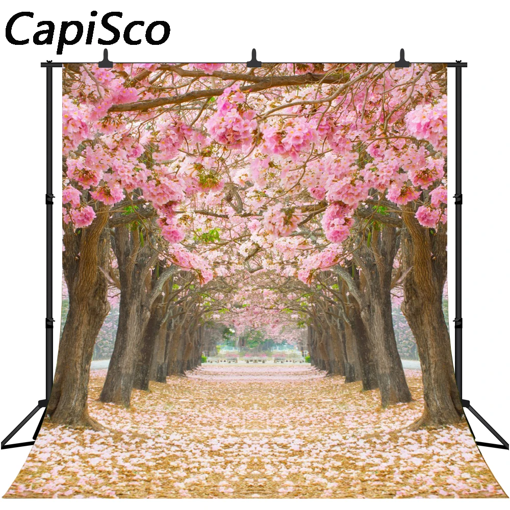 Fondali fotografici di sfondo albero tunnel fiori rosa Capisco Fondali fotografici personalizzati per matrimoni per studio fotografico