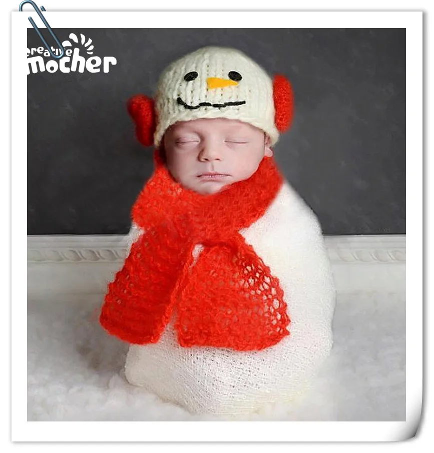 

Newborn Photography Props Accessories Cute Baby Hat+Mohair Scarf Set Warm Baby Ear Snowman Hats Crochet Baby Gifts Infant Cap