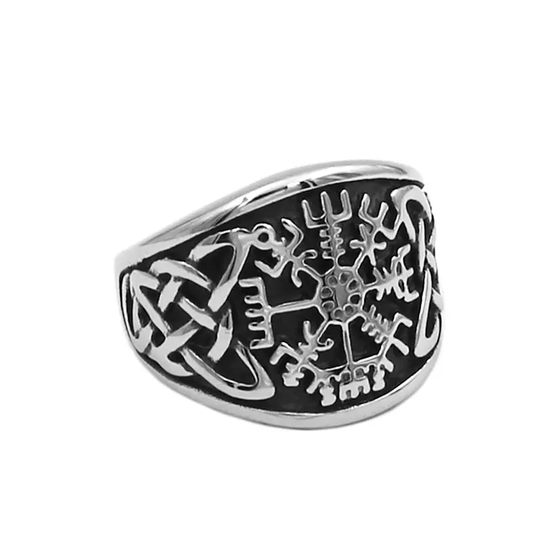 Norse Viking Rune Ring Stainless Steel Jewelry Peace Odin Symbol Amulet Wolf Charm Wedding Biker Mens Wholesale SWR0909 view 5
