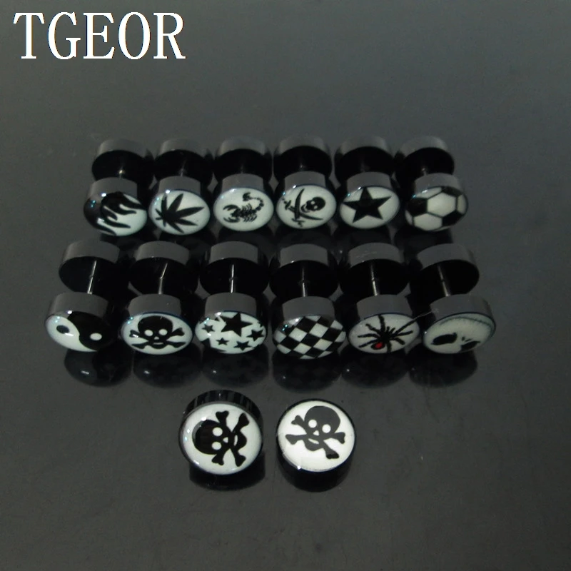 Hot Selling illusion cheaters 1 Pair 1.2*6*10/10mm glow in the dark mixed logo acrylic fake plugs earring New