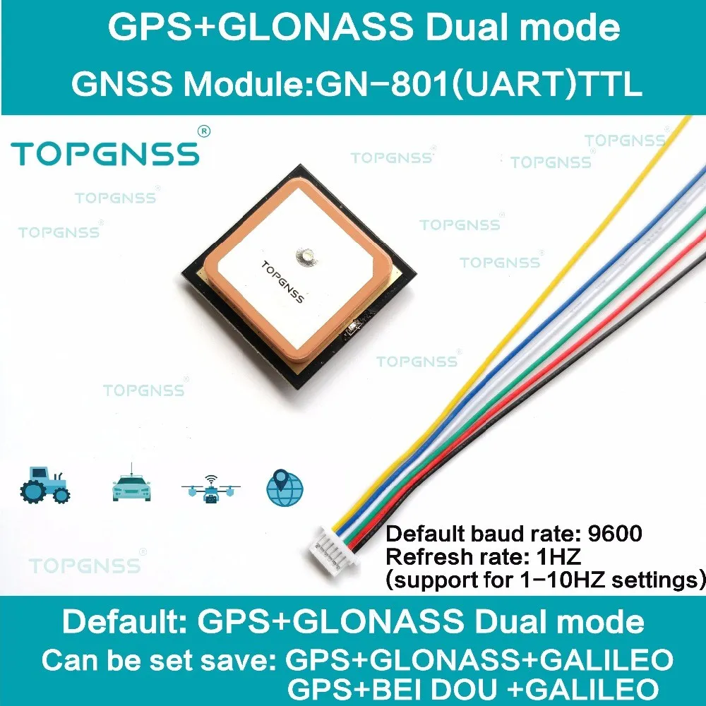 GN-801  TTL UART GNSS Modue GPS GLONASS dual mode M8n GNSS Module Antenna Receiver , built-in FLASH,NMEA0183  GN801  TOPGNSS