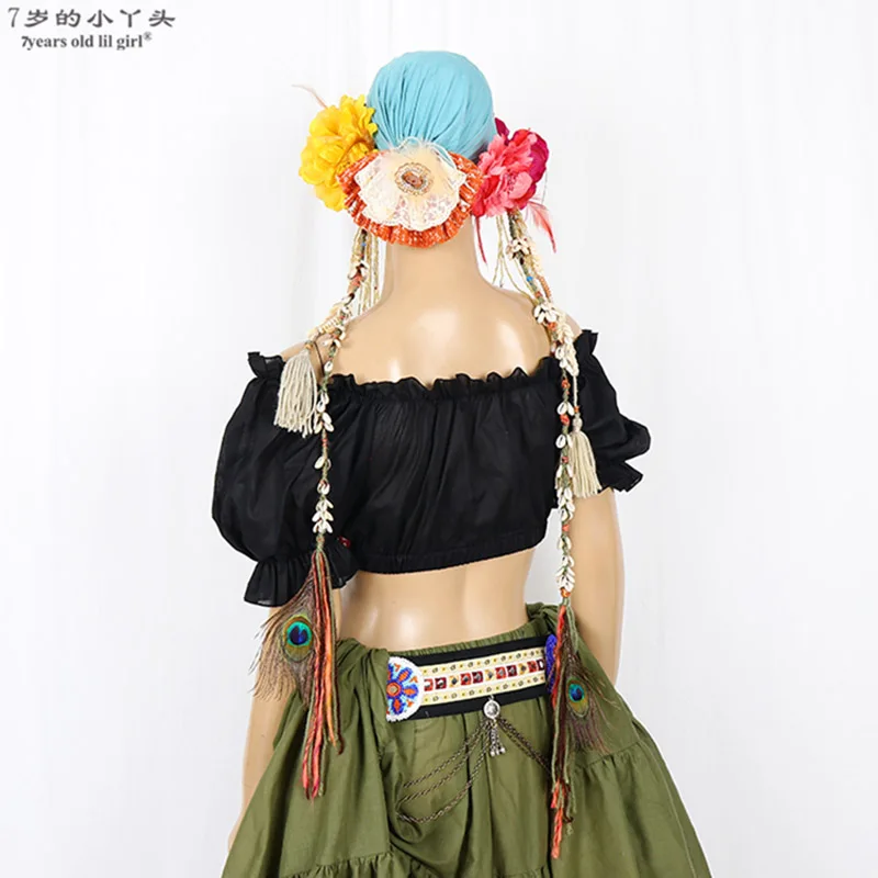 ATS BELLY DANCE Cotton Renaissance  Pirate Wench Gypsy Fairy Costume Peasant Crop Top Blouse  CEE01