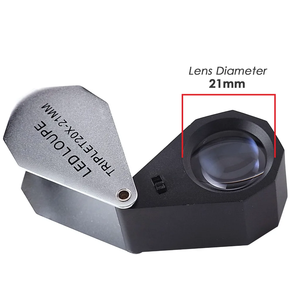 Imagem -03 - Ampliação Dobrável Foldaway Joalheiro Lupa Mais Luz Led Mais 21 mm Triplet Lente de Vidro Óptico 20x