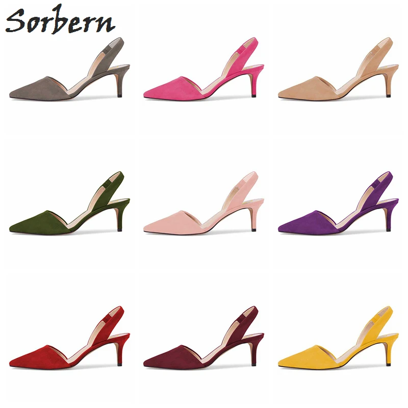 Sorbern Low Heel Slingback Women Pump Shoes Kitten Heels Pointed Toe Zebra D'Orsay Mature Ol Shoes Plus Size 5-15 Custom Colors