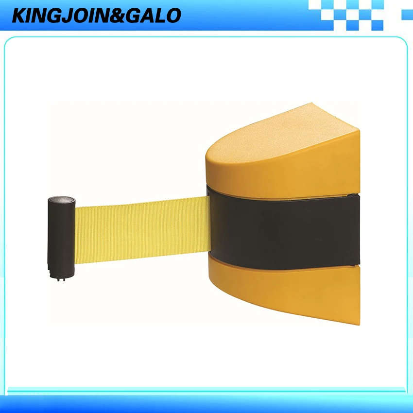 Max 10m belt length wall mounted retractable belt barrier with yellow / black striped caution belt for separated region