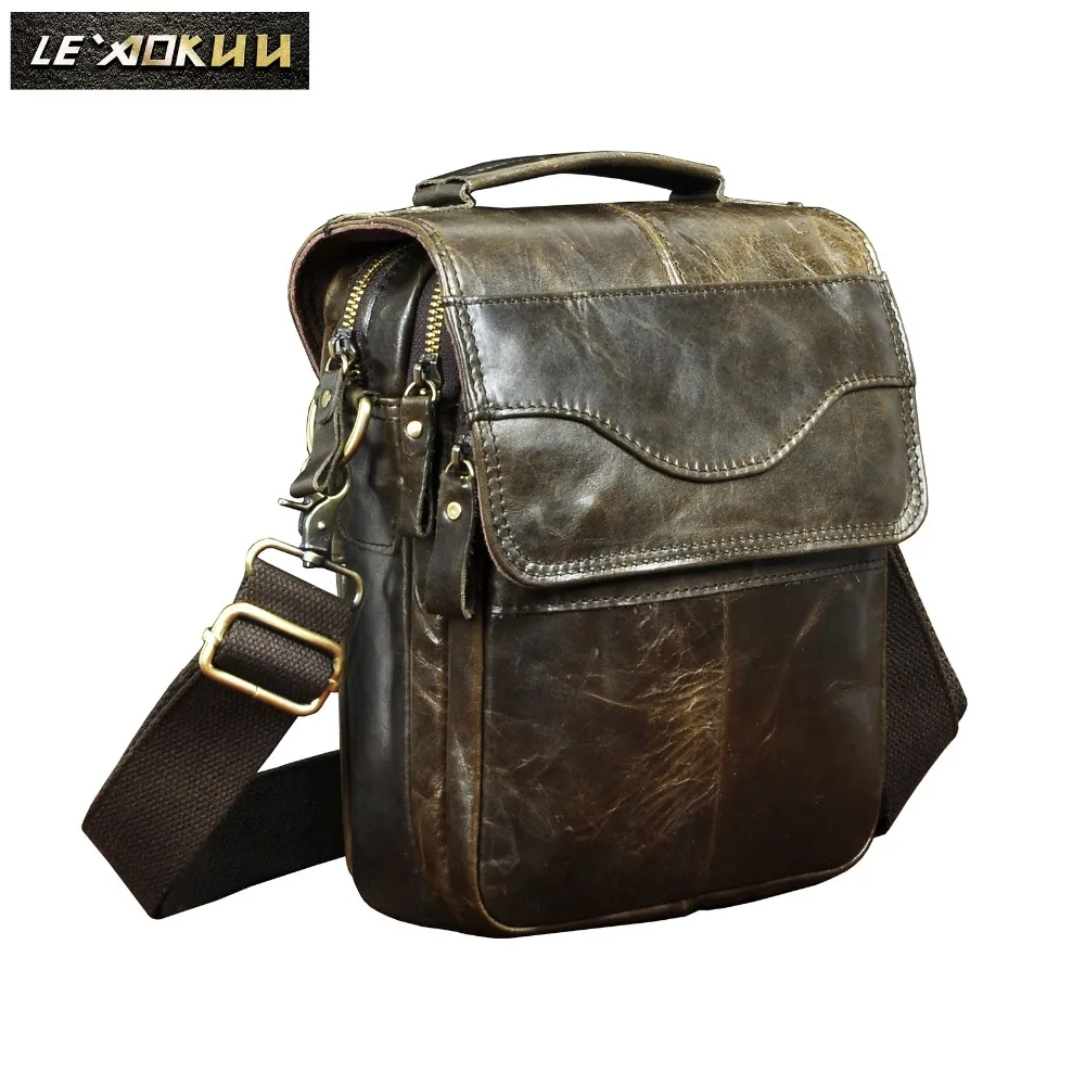 Genuine Leather Male Casual Design School Shoulder Messenger Crossbody bag Fashion College Tablet Tote Book Satchel bag 144g