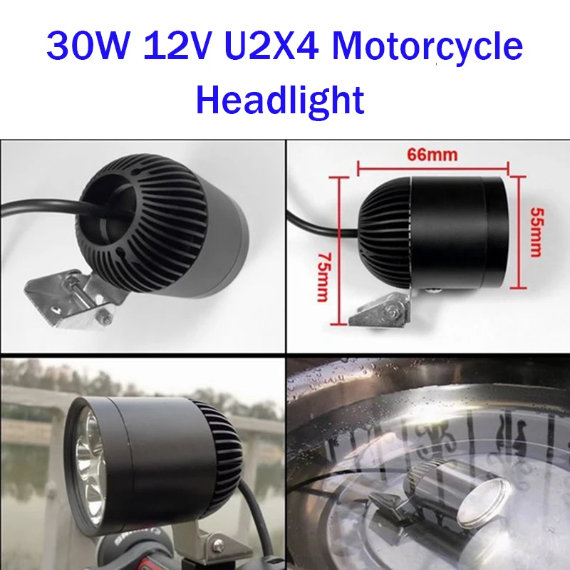 

1PCS 30W 4*U2 led motorcycle headlight Motorbike driving lights 12V Moto DRL spotlights accessories headlamps Auxiliary Lamp